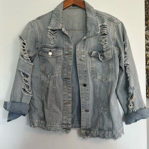 SHEIN Light Blue Ripped Jean Jacket